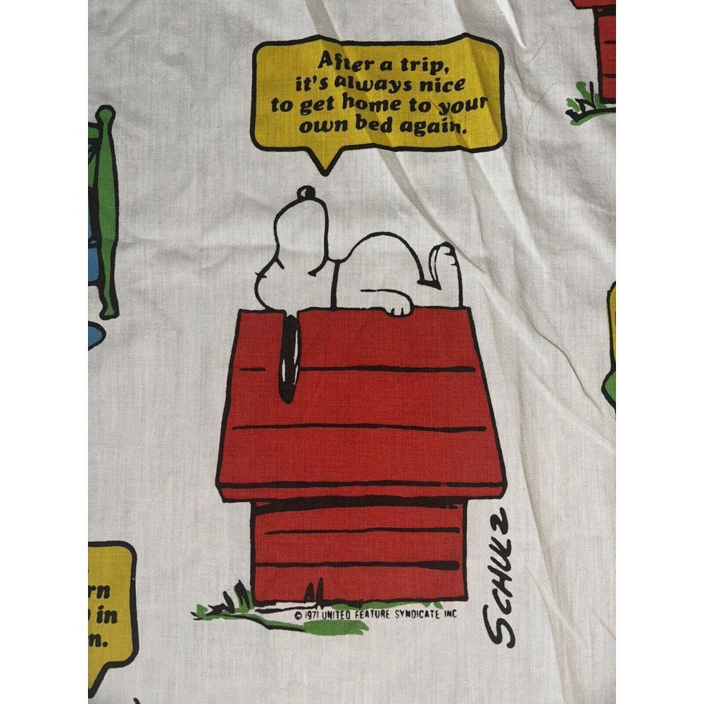 VTG 70s Snoopy Charlie Brown Peanuts Twin Top Flat‎ Sheet Shultz 1971 Woodstock